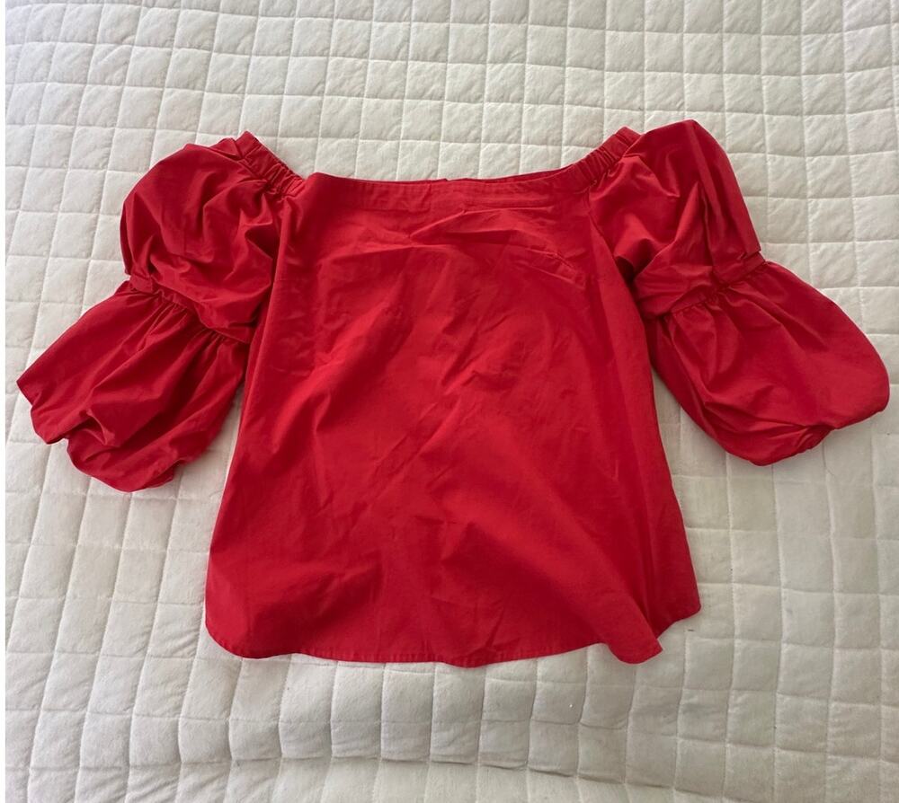 Banana Republic Top Womens Large Red Off Shoulder Puff Sleeve Dainty Milkmaid